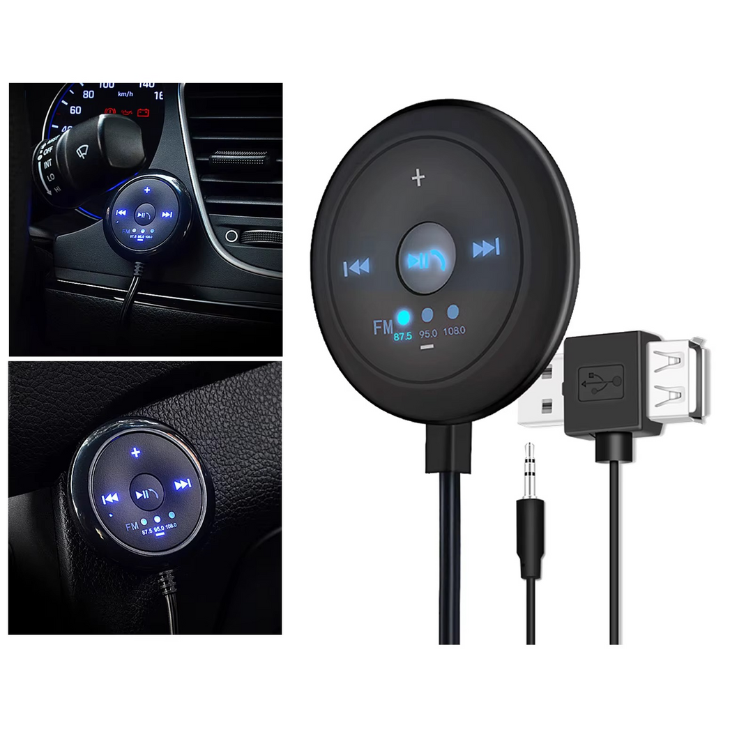 2-i-1 Bluetooth 5.0 Bilspiller med FM-sender, AUX-inngang, 500mAh batteri, 5V inngang, kompatibel med telefoner og nettbrett Luvikno