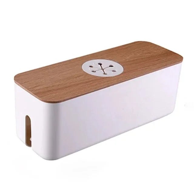 Luvikno | Kabelboks OrgaWood | Skrivebordsorganisator laget av tre og plast | For ladere, kabler og tilbehør | 29.5×11.4×11 cm
