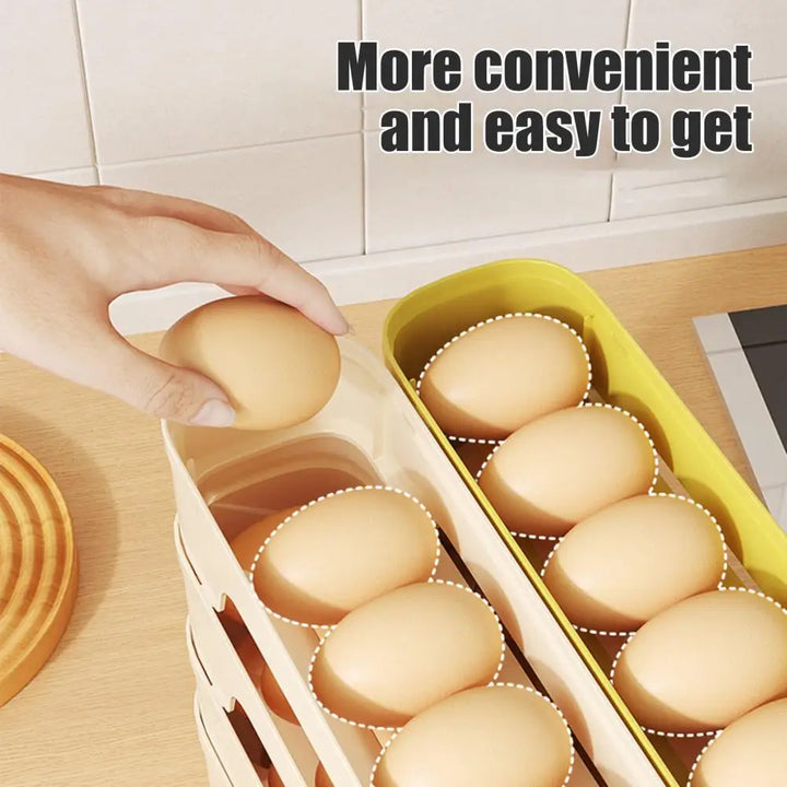 Luvikno | Egg Box RolloMaxx | 4-nivå Egg Organizer | Plassbesparende & Selvrullende | Gjennomsiktig Design