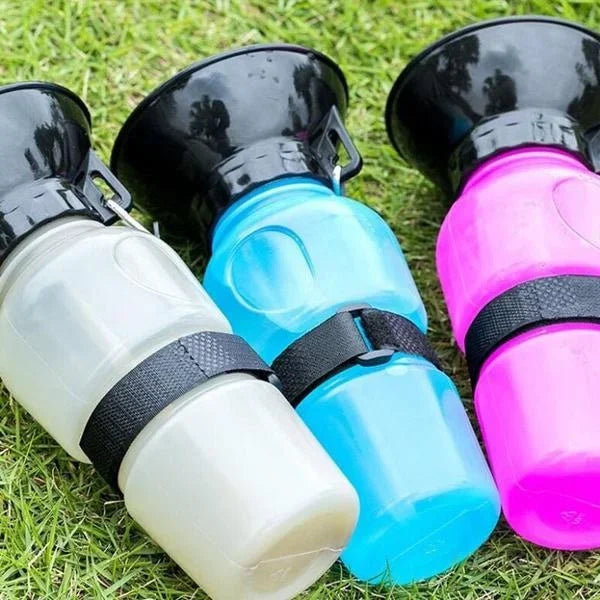 Luvikno | Hund Vannflaske HydroPaws | 2-i-1 med Skål | Lekkasjesikker & Bærbar | 500ml | Blå, Rosa, Grå