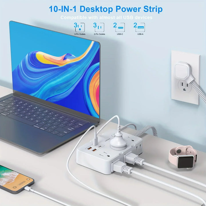 Smart home strømledning med USB hurtigopplading | US-plugg AC-utgang med vevd forlengelseskabel og nettverksfilter | Luvikno