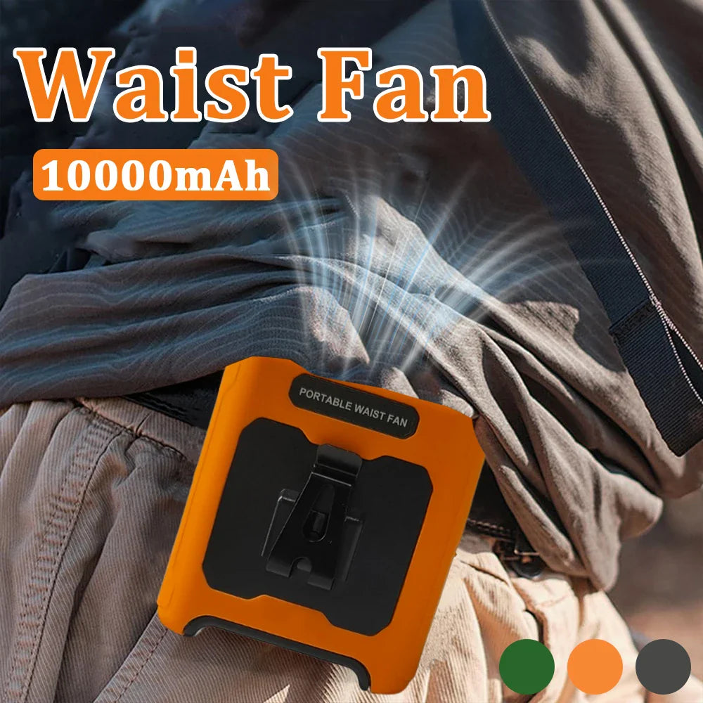 10000mAh Livstikkontaktvifte med Power Bank – Bærbar Håndfri Oppladbar Vifte | 5-Hastigheters Kjøling, Batteri Visning, USB Lading, Utendørs Bærbar Vifte | Luvikno