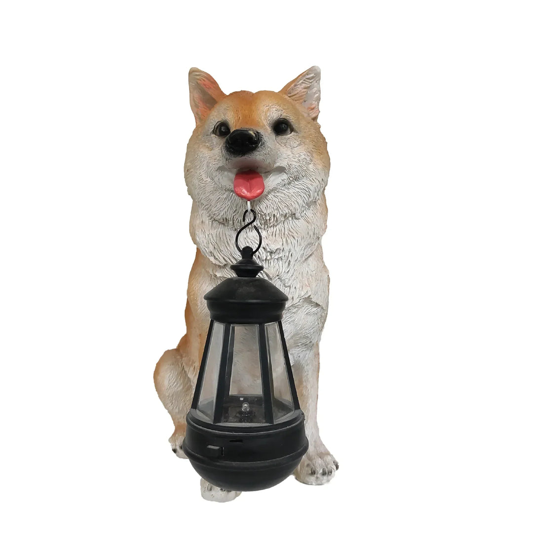 Solcel-drevet utendørs harpiks hundestatue lampe | Luvikno