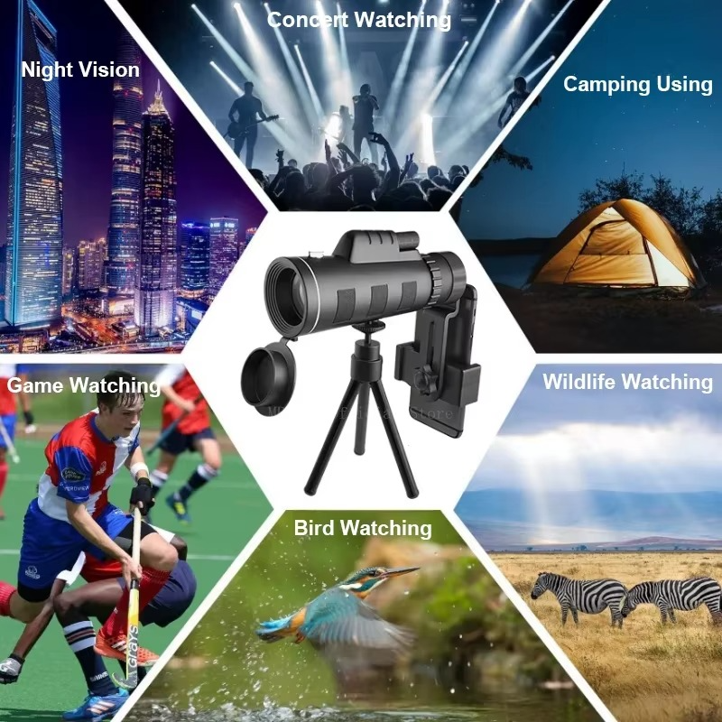 40x60 HD Monocular Telescope med smarttelefonholder og stativ for utendørs og camping Luvikno