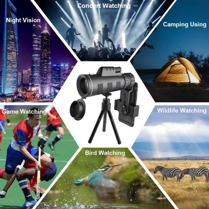 40x60 HD Monocular Telescope med smarttelefonholder og stativ for utendørs og camping Luvikno