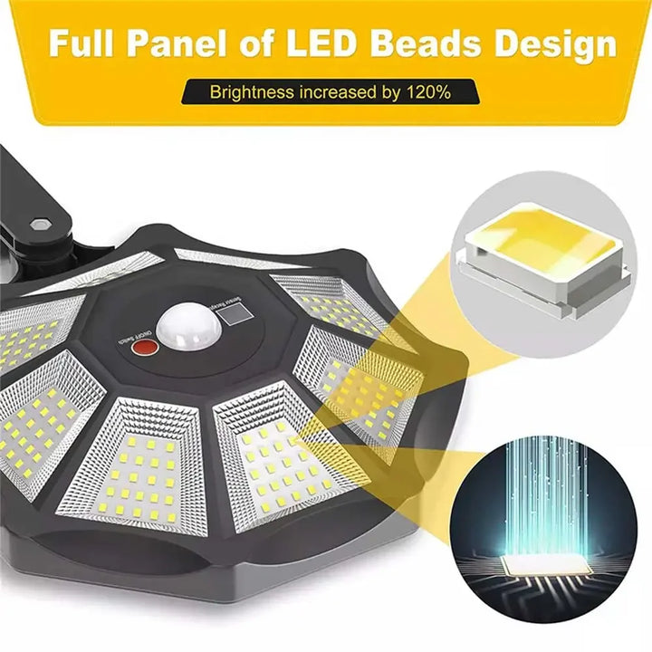 Luvikno | Solarkon OctaBeam | 168 LED Sollys | 360° Bredvinkel | IP65 | Med fjernkontroll og bevegelsessensor