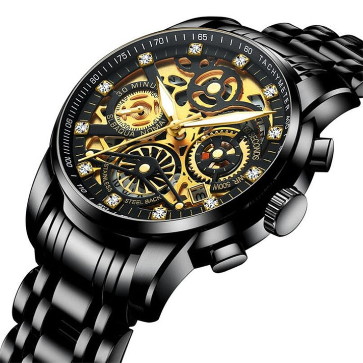 SkeletonWatch - Stilig Herreklokke med Svart Design Luvikno