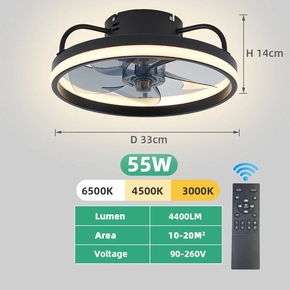 Moderne LED Taklampe Vifte med DC-motor - 6 Hastigheter, Timer, Lav Etasje Loftsvifte, Fjernkontroll Dekorativ Lys | Luvikno