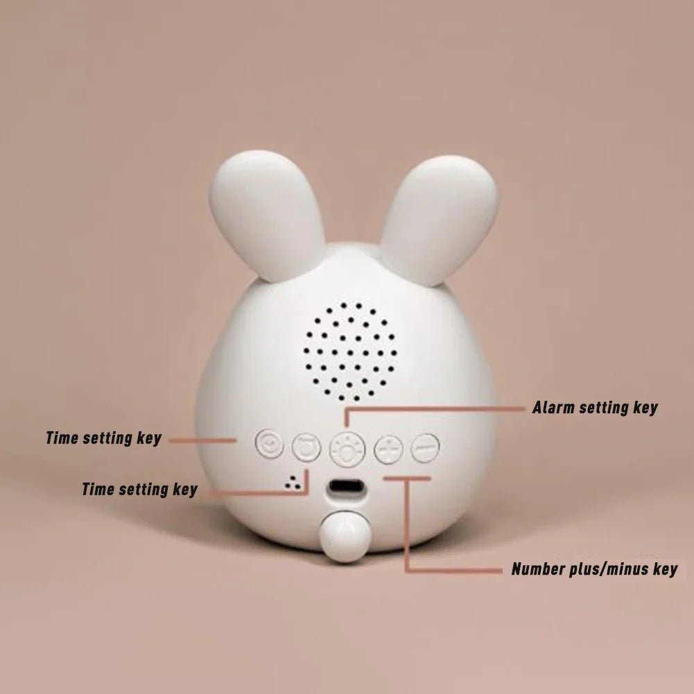 Kaninhode formet barneklokke med LED nattlys - BunniGlow | Luvikno