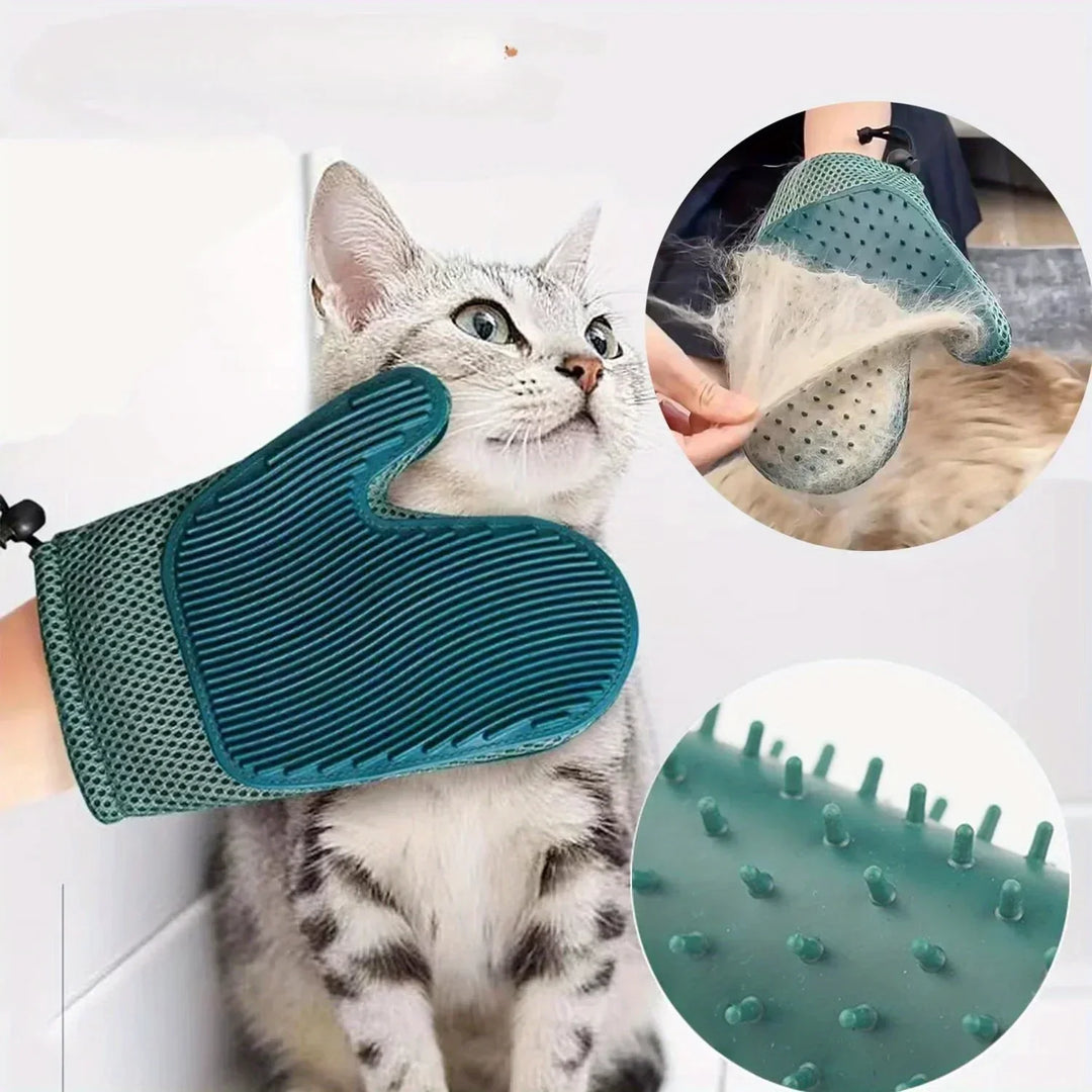 Luvikno | Pawrella 2-i-1 Katt- og hundhanske | Pelspleie og hårfjerning i ett | For katter og hunder | Silikonknopper | Kan vaskes