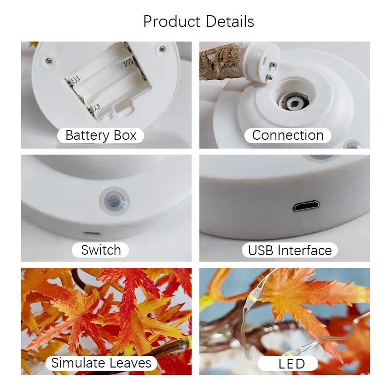LED Maple Leaf Bonsai Tree Night Light – Dekorativ Bordlampe for Stue og Soverom | Luvikno