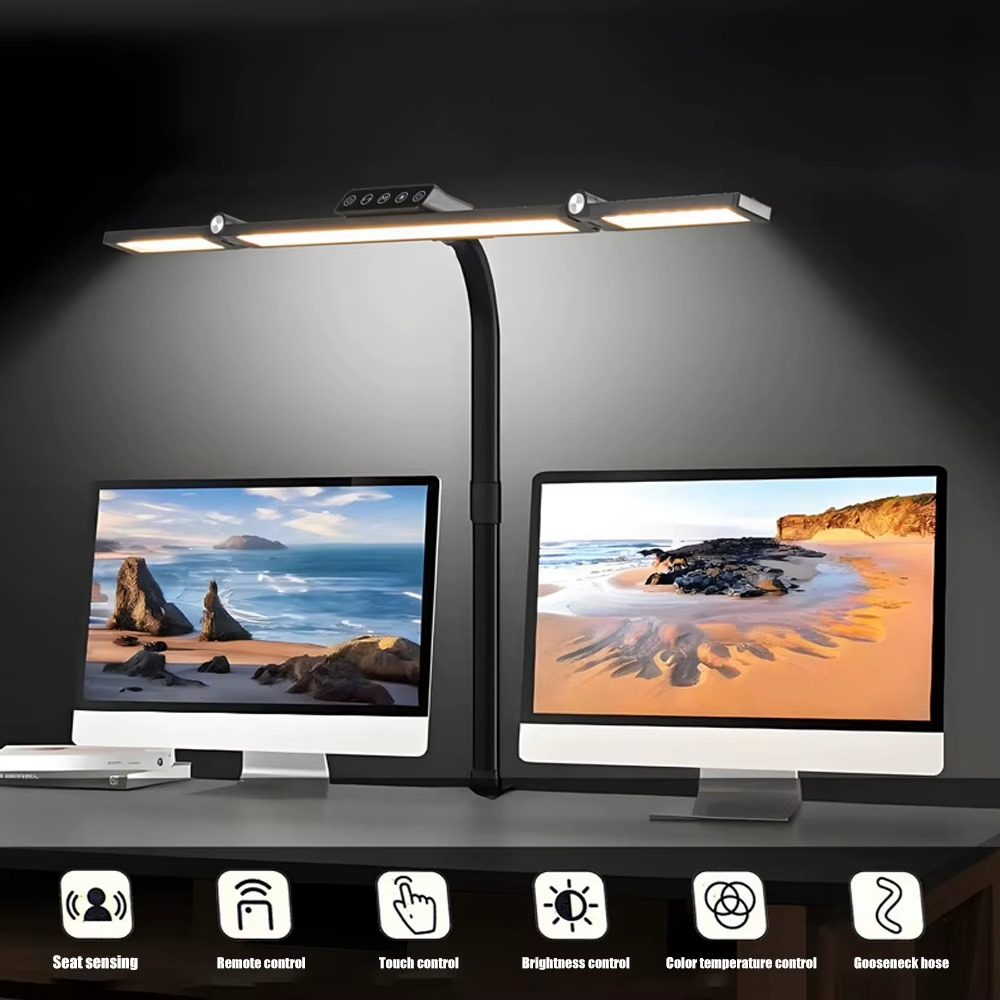 24W Trippe Hode LED Skrivebordslampe med Klemme og Automatisk Demping for Kontor og Hjem Luvikno