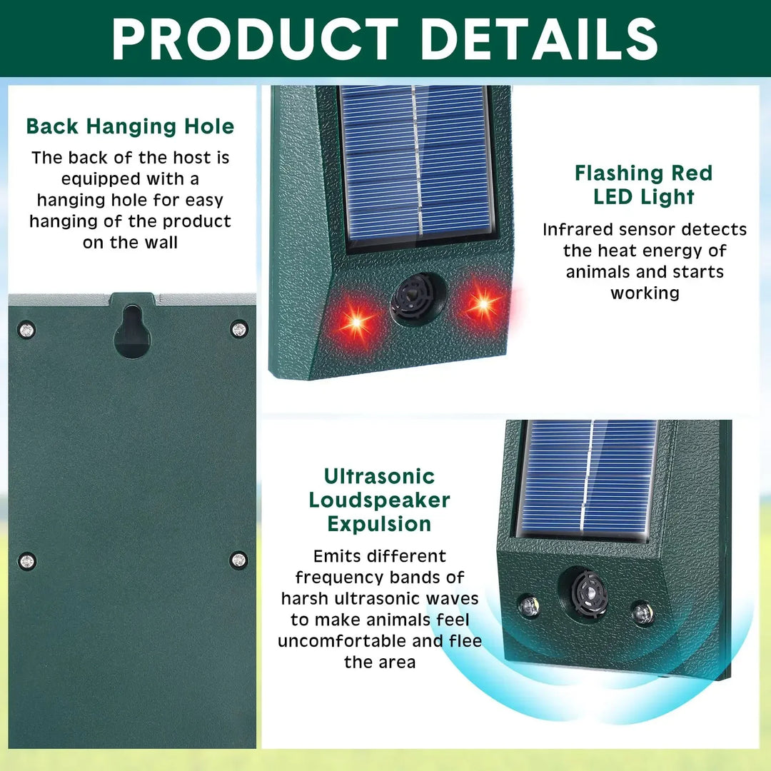 Luvikno | SolarGuardix Ultralyd Fugl Repeller Solar | Med LED & Bevegelsessensor | Vanntett IP58 | 600 m² Dekning
