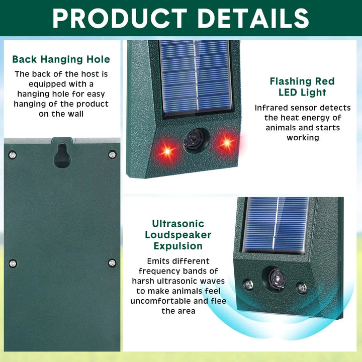 Luvikno | SolarGuardix Ultralyd Fugl Repeller Solar | Med LED & Bevegelsessensor | Vanntett IP58 | 600 m² Dekning