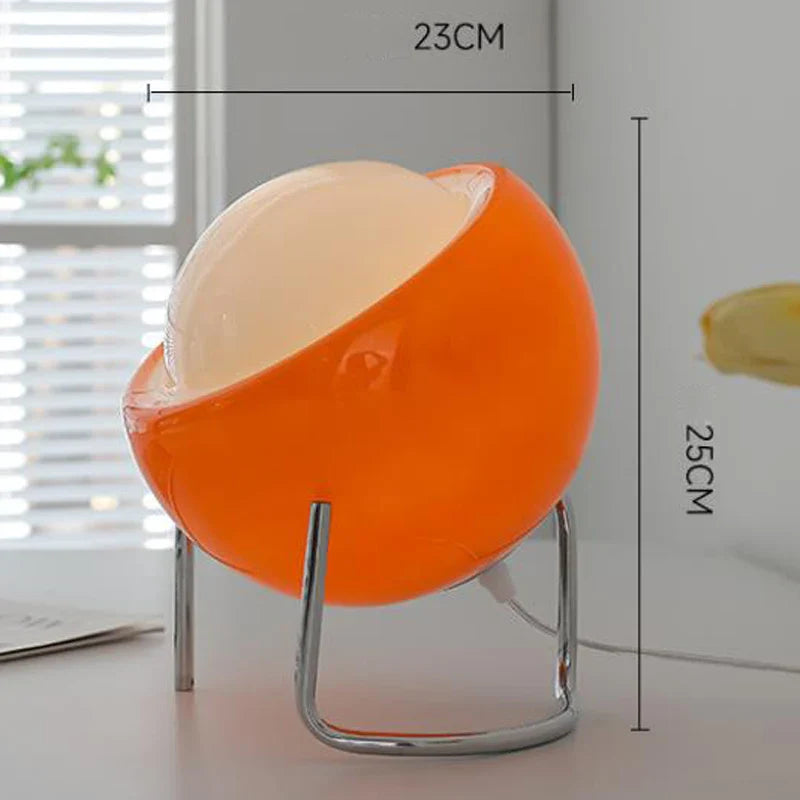 Aurivio Bordlampe | Glass & Rustfritt Stål | Retro-Nordisk Design | LED Nattlys Beige/Oransje | Ø21×H25 cm Luvikno