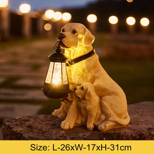 Solcel-drevet utendørs harpiks hundestatue lampe | Luvikno