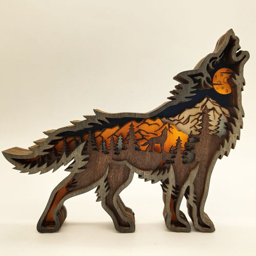 Nightglow Wooden Craft Wolf Decor | Luvikno