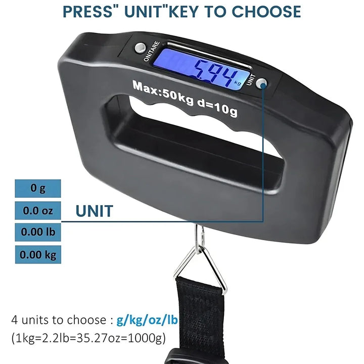 Luvikno | WeighLite Digital Bagasjevekt | LCD Display med Bakgrunnsbelysning | Opptil 50 kg | Portable & Presis | For Reise & Bagasje