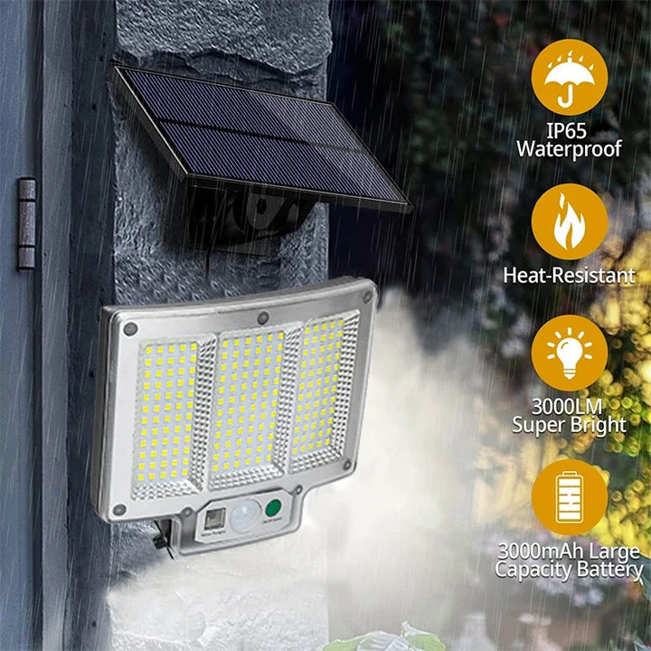 Luvikno | Solvalux Solarvegglys med bevegelsessensor | 192 LEDer | Avtakbar solcellepanel med 5 m kabel | 4 moduser & fjernkontroll | IP65 vanntett
