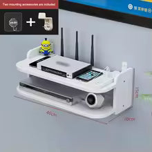 Luvikno | SkyConnect Home | WLAN Ruter Vegghylle | Skjult Kabel Organizer & Stikkontakt Holder | Flytende Hylle for TV Boks & Mer | Hvit | 40×12×8 cm