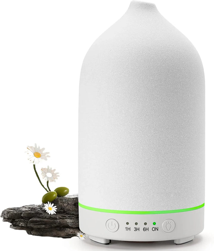 Aromisca Keramisk Aroma Diffuser | 100 ml Ultralyd Luftfukter | 7 LED Farger & Timer | Håndlaget Design | EU Støpsel Luvikno
