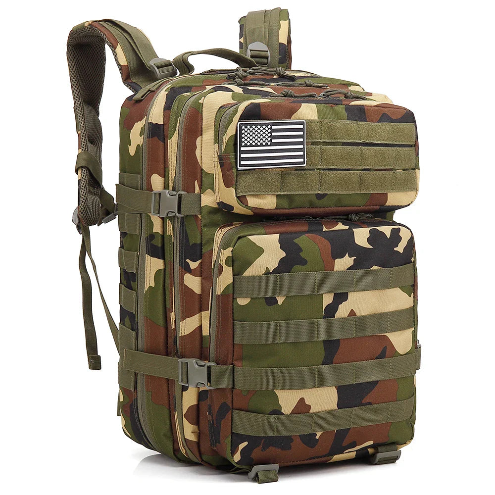 Luvikno | TACTICO45 45 L Utendørs Ryggsekk | Molle-System | 3-Dagers Kapasitet | Robust & Multifunksjonell – Svart/Khaki/Oliven