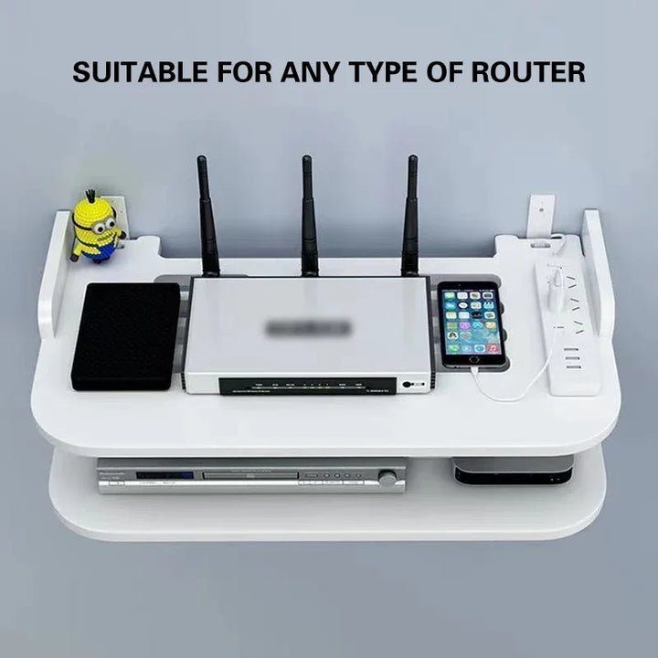 Luvikno | SkyConnect Home | WLAN Ruter Vegghylle | Skjult Kabel Organizer & Stikkontakt Holder | Flytende Hylle for TV Boks & Mer | Hvit | 40×12×8 cm