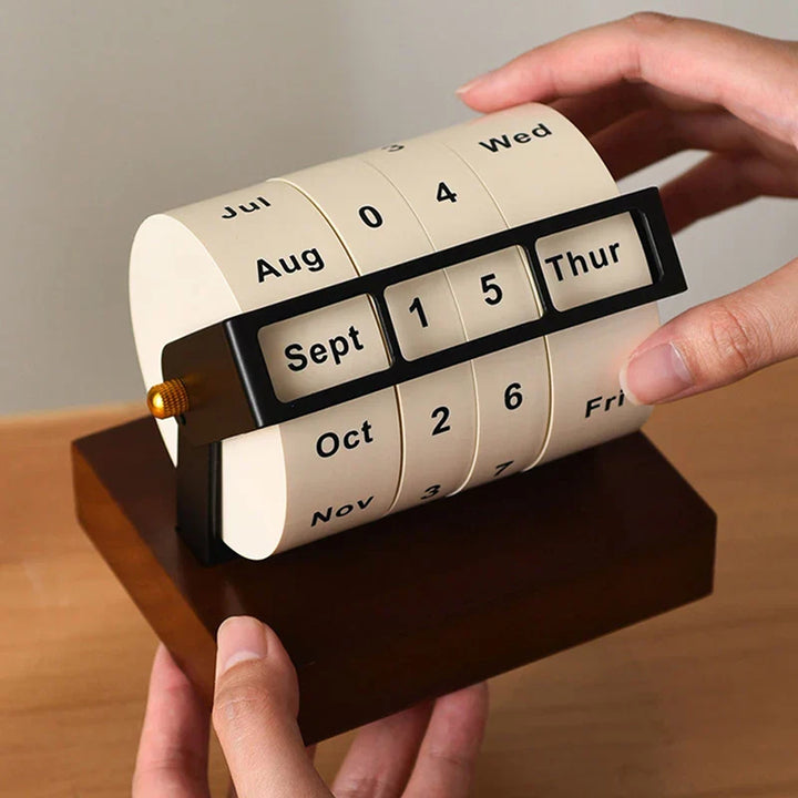 Mid-Century Rotating Wooden Perpetual Desk Calendar | Luvikno