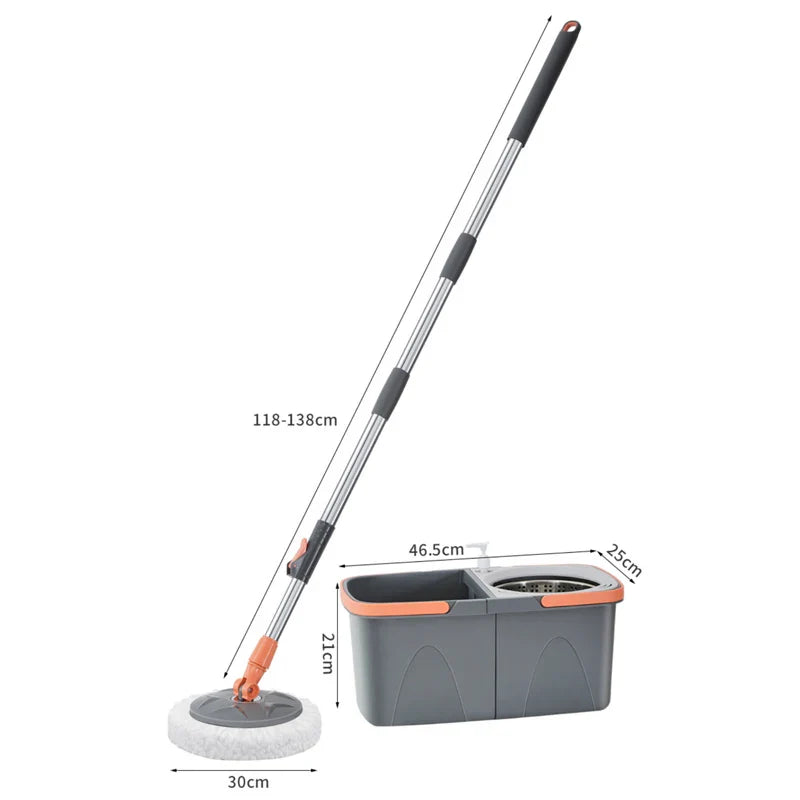 Luvikno | Dual chamber mop with double chamber bucket | 138 cm rustfritt stål håndtak | 360° svingbart hode | For fliser, tre & laminat