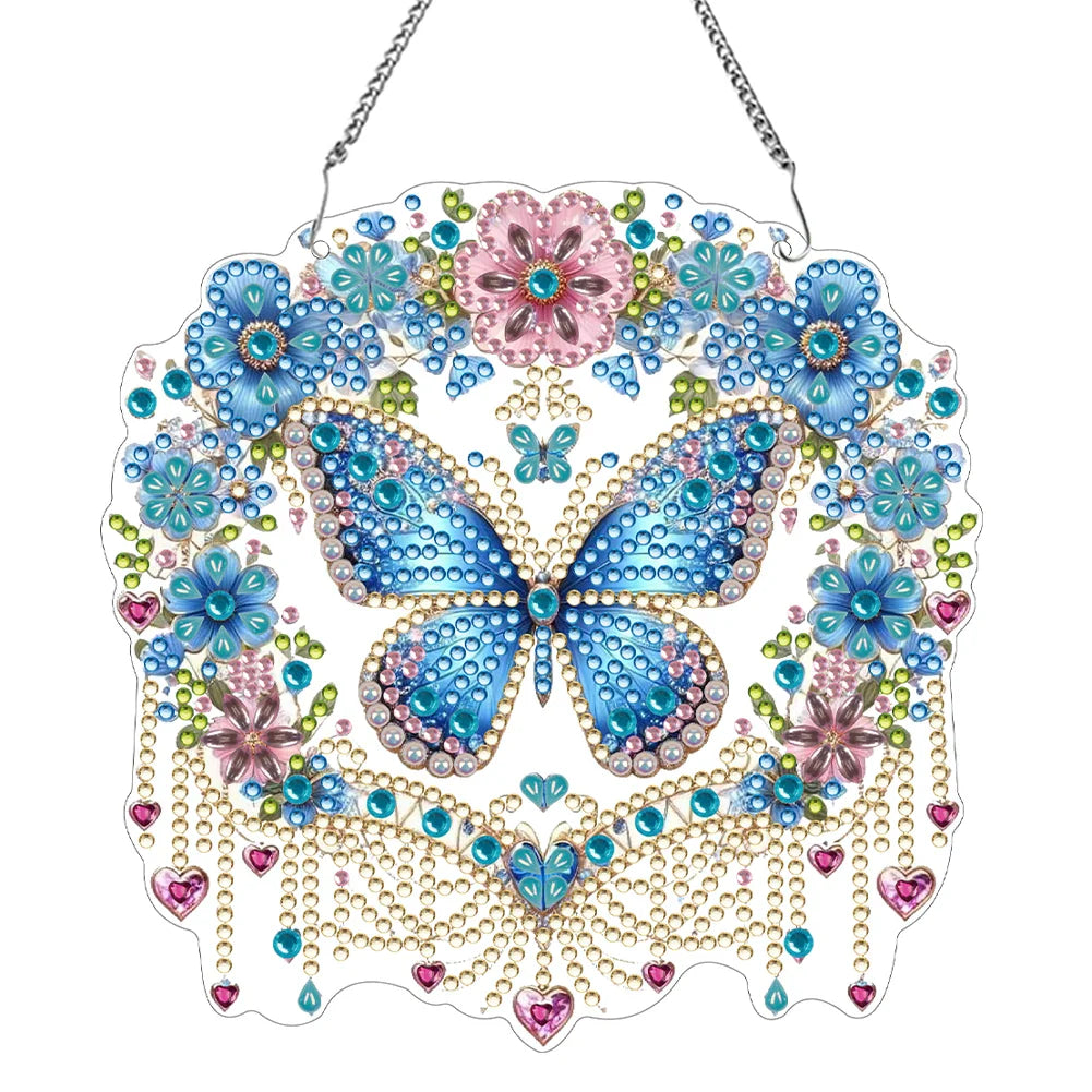 Luvikno | Sommerfuglanheng | 5D DIY Diamantmaling | Dobbelsidig akryl | Glitrende vindusdekorasjon