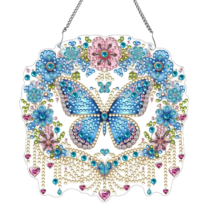 Luvikno | Sommerfuglanheng | 5D DIY Diamantmaling | Dobbelsidig akryl | Glitrende vindusdekorasjon