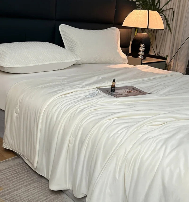 Air Condition Sommer Komforter — Ren Farge Is Silke Kjøleteppe, Lett & Glatt Twin/King Størrelse Quilt | Luvikno