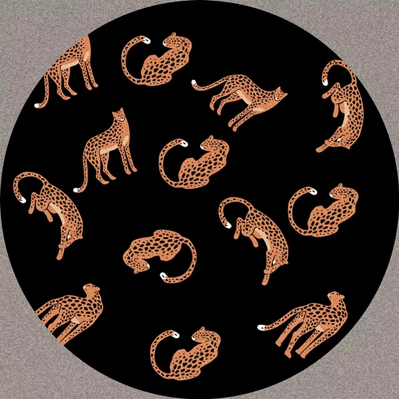 Plysj Rund Leopardmønster Område Rug – Myk Tyknet Gulvmatte for Soverom eller Stue Luvikno