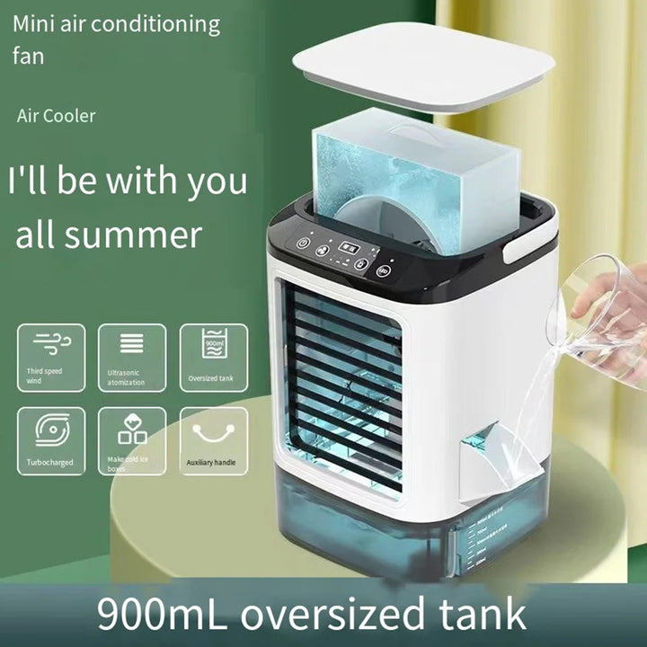 USB Bærbar Mini Air Conditioner Vifte – 3-Hastighets Skrivebords Kjølevifte med LED Nattlys, Luftkjøler for Hjemmet, Kontoret og Camping | Luvikno