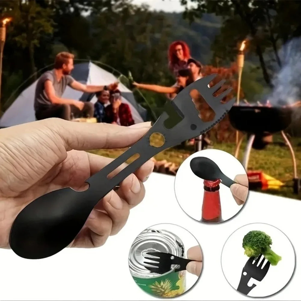 Luvikno | TrailSpork Pro | 6-i-1 rustfritt stål camping spork | gaffel, skje, graveverktøy & selvforsvar | ultra-lett & kompakt | for utendørs & overlevelse