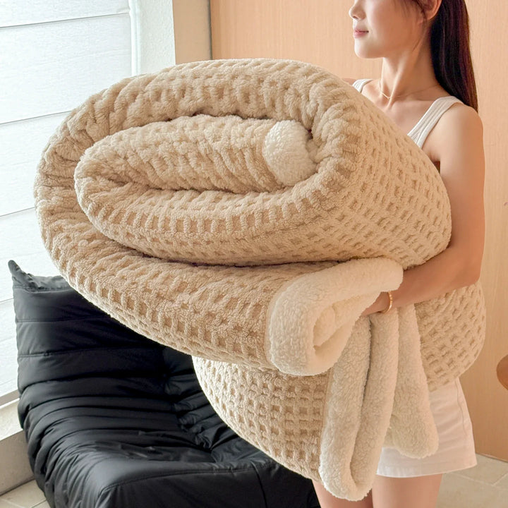 Vinter Drøm Teppet – Dobbel Lag Fleece Teppet med Lamull Utseende | Ultra Varmt, Mykt & Hudvennlig | For Sofa, Seng & Kalde Vinterdager Luvikno