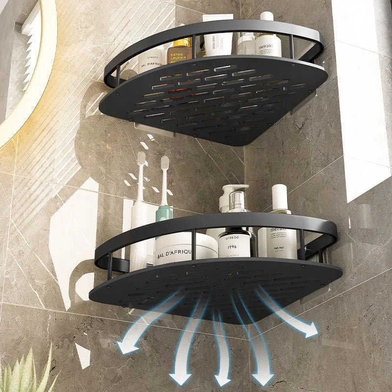 Luvikno | AquaSpace Pro | Hjørnedusjhyller uten boring | Aluminium | Rustfritt og belastningsdyktig | Badehylle i svart, hvit, sølv eller svart-gull