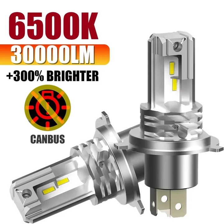 Luvikno | 2stk 30000LM LED Hovedlys Pærer H4 H7 9003 CSP Vifteløs Høy Lav Stråle 12V 24V