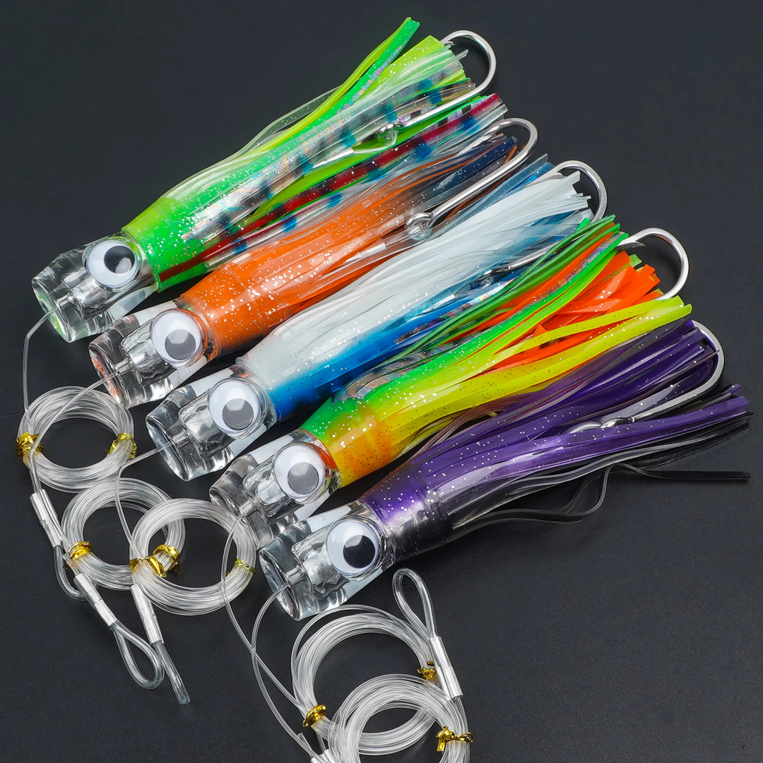 5pcs Rigged Trolling Skirt Tuna Lures for Mahi, Marlin, Shark and Wahoo – Big Game Saltwater Lures Luvikno