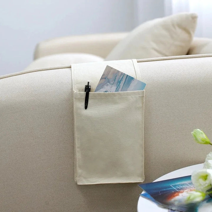Luvikno | Restivo Seng Organizer laget av bomull-linn | Hengende oppbevaring med lommer | For fjernkontroller, bøker og tilbehør – ca. 30×20×10 cm