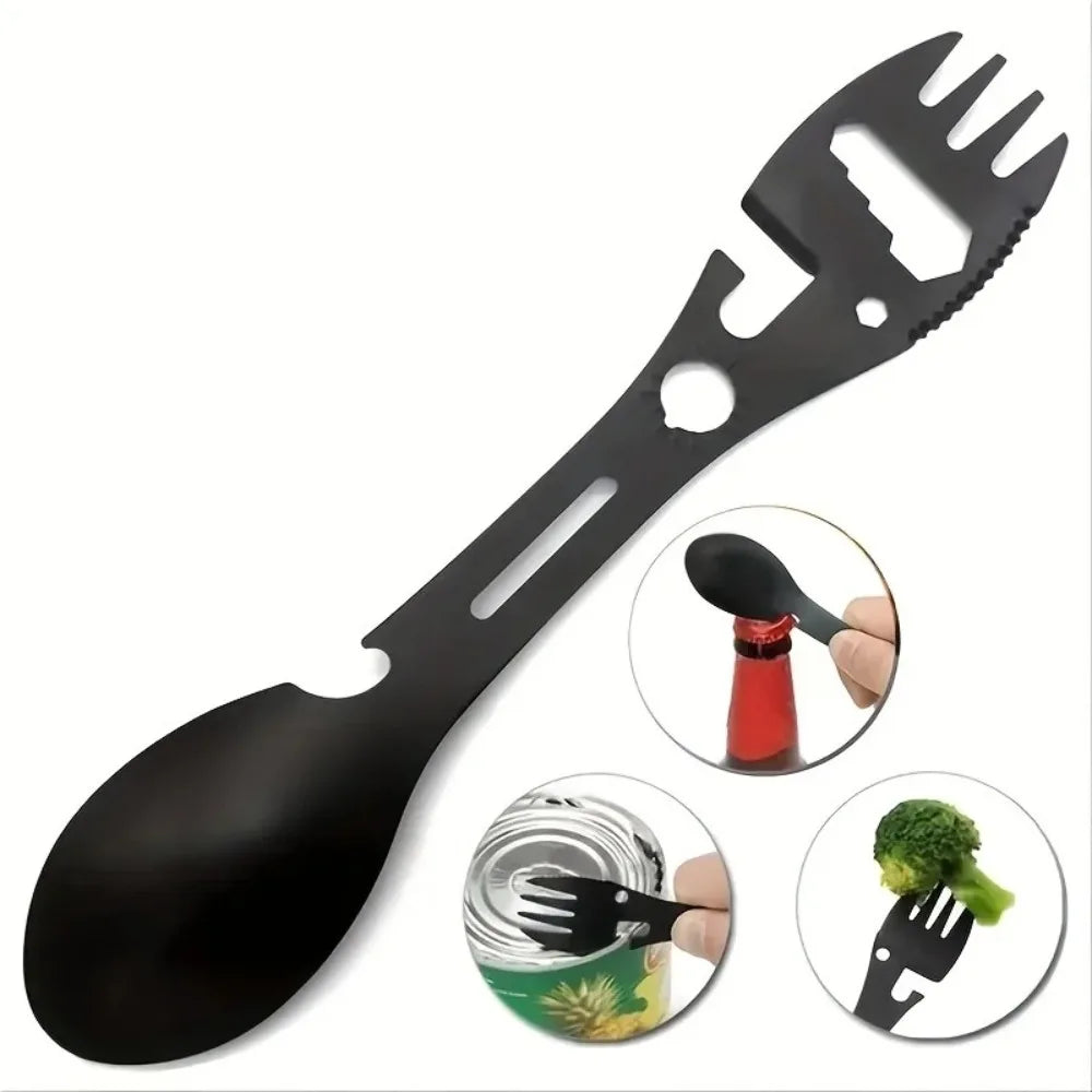 Luvikno | TrailSpork Pro | 6-i-1 rustfritt stål camping spork | gaffel, skje, graveverktøy & selvforsvar | ultra-lett & kompakt | for utendørs & overlevelse