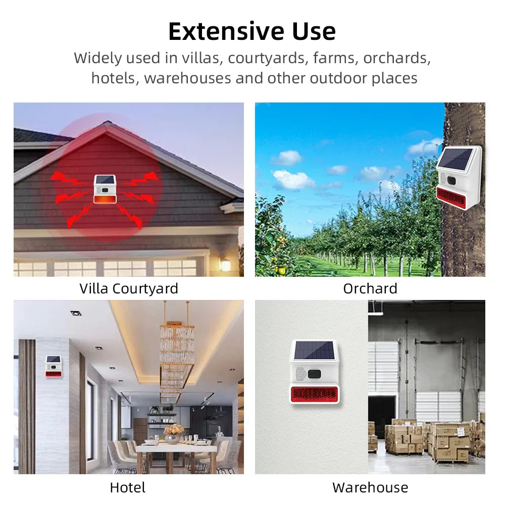 Luvikno | Solar-External Siren Securon 433S | 433 MHz Trådløs Alarmmodul med Lys & Lyd | For GSM/WiFi Alarmsystemer | Solcelledrevet & Værbestandig