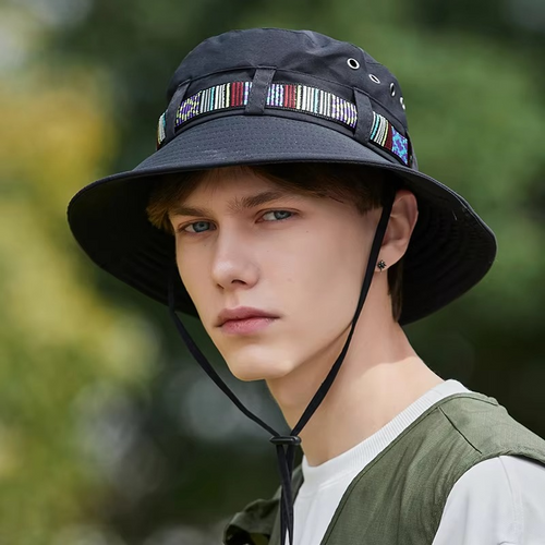 Stripete Boho-stil Sommer Solhatt - Unisex Bred Skjerm Utendørs Caps Luvikno