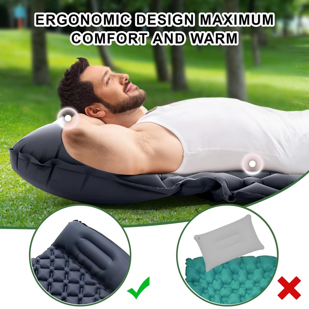 Ultra-comfort oppblåsbar campingmadrass med integrert pute og pumpe Luvikno