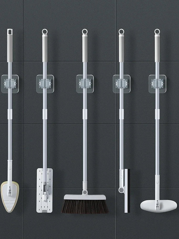 Luvikno | Moppeholder FixoGrip | Selvklebende & Vanntett | Veggfeste uten boring | Sett med 4
