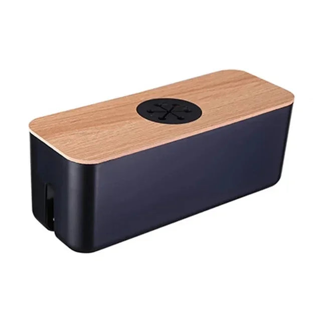 Luvikno | Kabelboks OrgaWood | Skrivebordsorganisator laget av tre og plast | For ladere, kabler og tilbehør | 29.5×11.4×11 cm