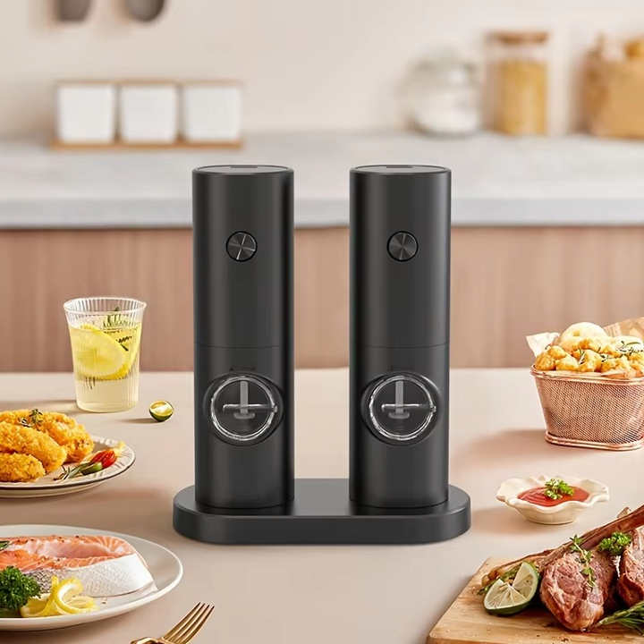 Luvikno | Elektrisk pepper- og saltkvernsett med justerbar grovhet og LED-lys