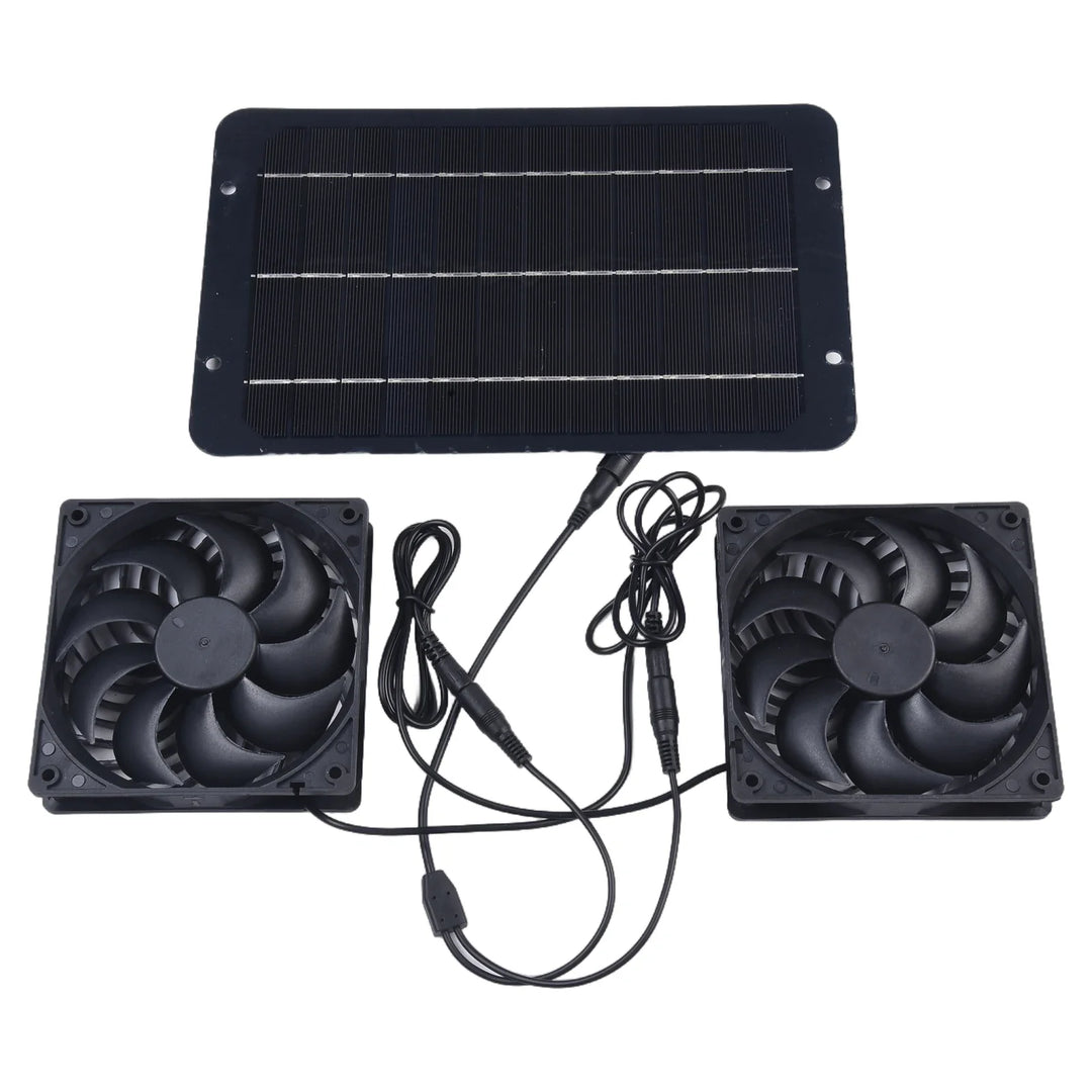 Luvikno | AirSol Duo Ventilasjonsystem | Solcelledrevet Dobbel Utsugingsvifte | 10W | For Drivhus, Husdyrstall & Utendørsapplikasjoner