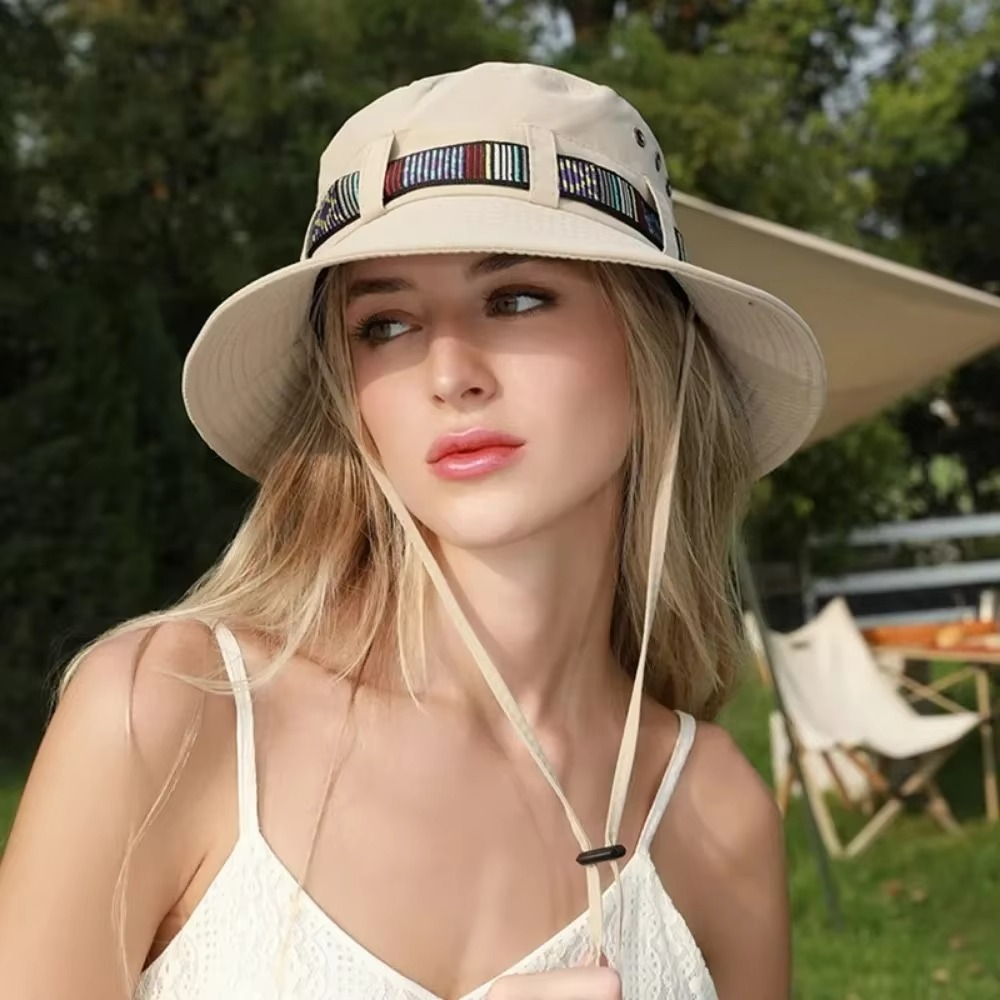 Stripete Boho-stil Sommer Solhatt - Unisex Bred Skjerm Utendørs Caps Luvikno