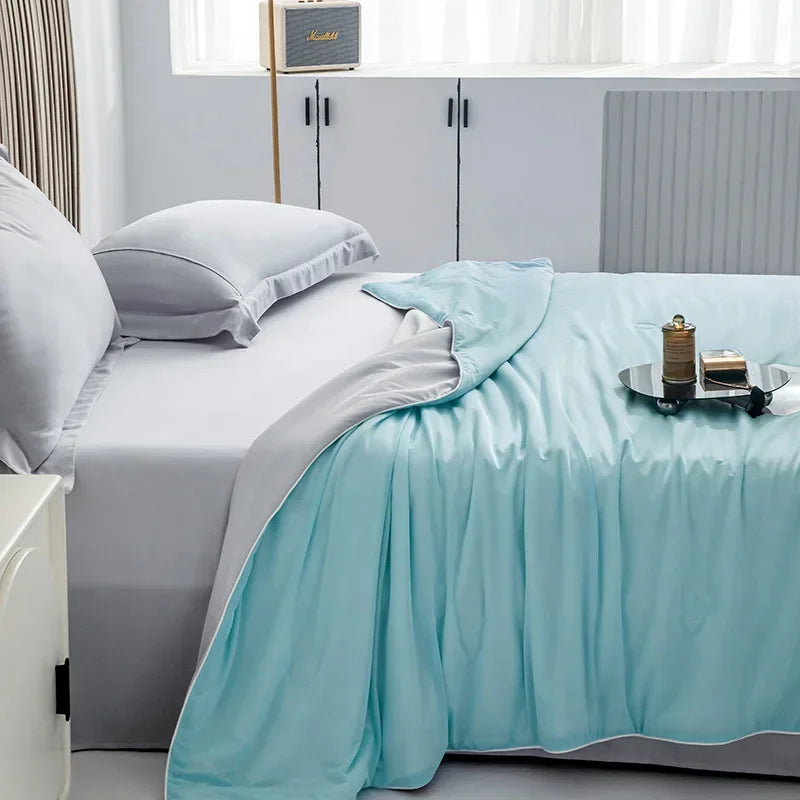 Air Condition Sommer Komforter — Ren Farge Is Silke Kjøleteppe, Lett & Glatt Twin/King Størrelse Quilt | Luvikno
